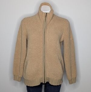 Soft Surroundings Tan Fuzzy Zip Up Jacket Sweater MP